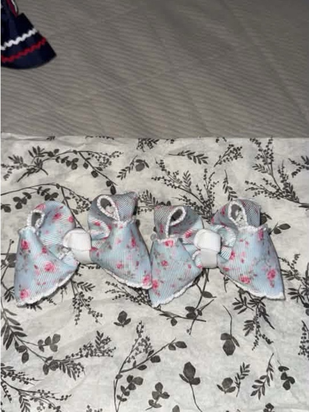 Kids Floral Light Blue Hair Bows - Pack of 2
